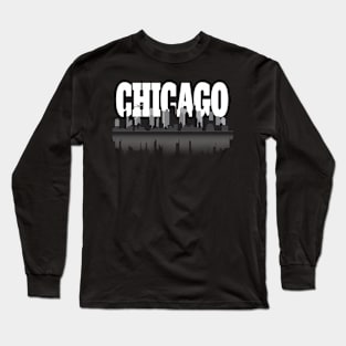 Chicago Windy City Skyline And Reflection Long Sleeve T-Shirt